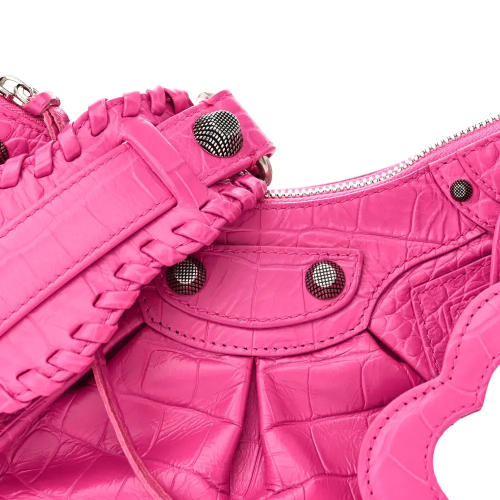 Balenciaga XS Le Cagole Shoulder Bag Lipstick Pink Crocodile Extra Embossed Supple Calfskin Leather Silver Hardware - 图片 8