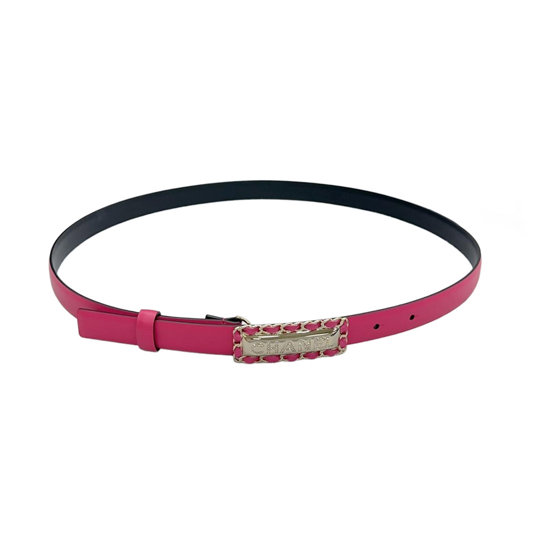 Chanel Women's Rectangled Buckle Thin Belt In Brown/Arrowroot/Champagne Gold/Pink/Pale Pink/Red/Black/White Calfskin With Gold/Silver Hardware 20mm - 图片 7