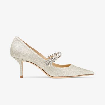 JIMMY CHOO Crystal decorated ice white gold microparticles flash powder heels