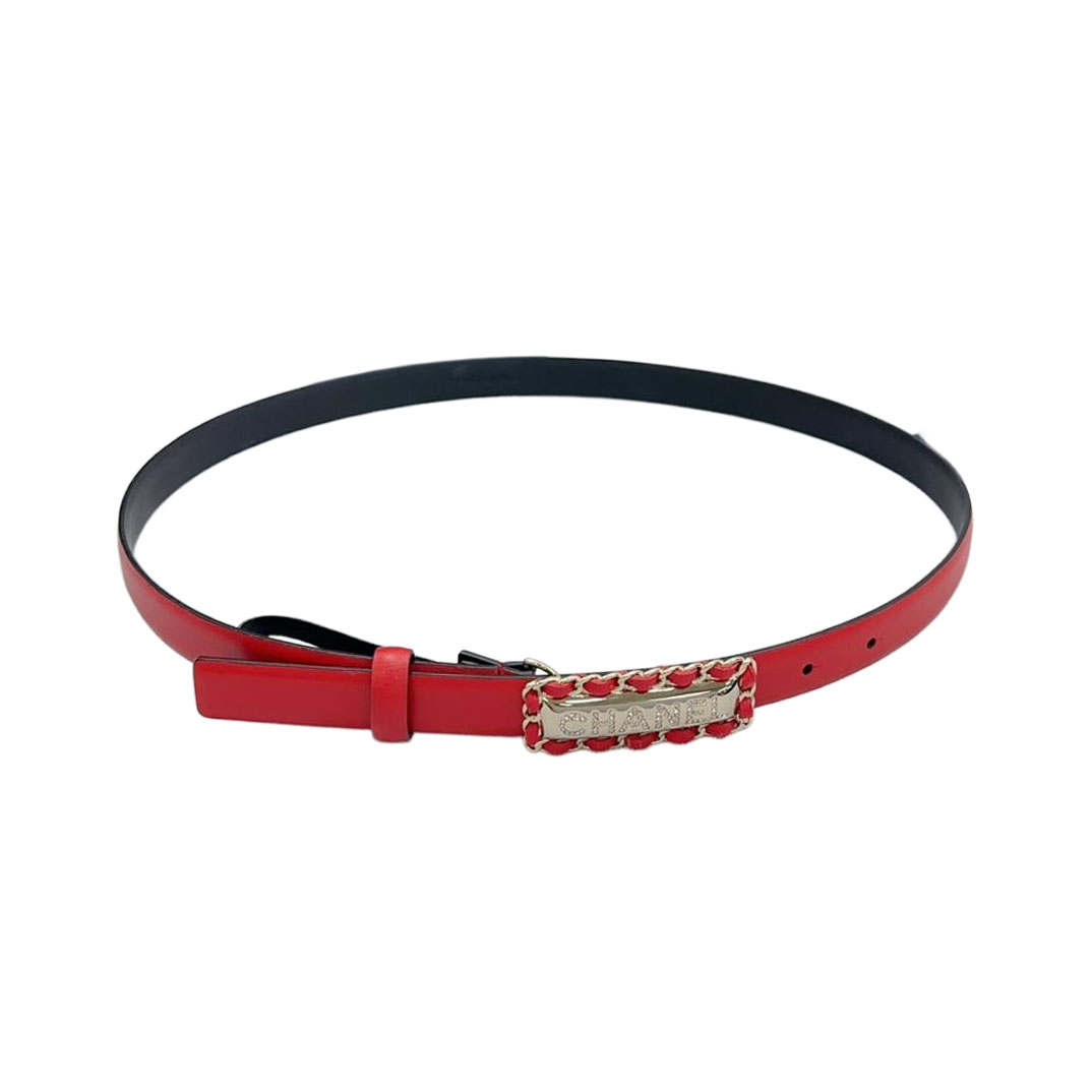 Chanel Women's Rectangled Buckle Thin Belt In Brown/Arrowroot/Champagne Gold/Pink/Pale Pink/Red/Black/White Calfskin With Gold/Silver Hardware 20mm - 图片 9