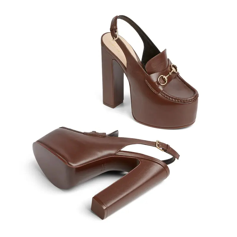 Gucci brown thick soled rear lace up high heels - 图片 5