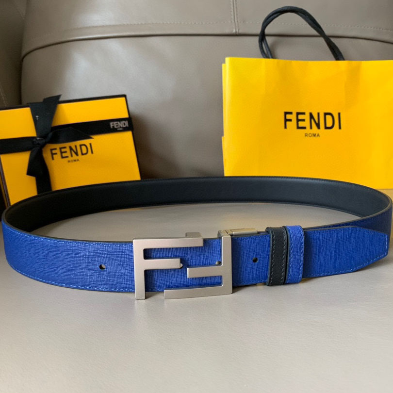 Fendi Men's Rectangled FF Buckle Reversible Belt In Black/Blue/Red/Yellow Calfskin With Gold/Silver/Gun Black Hardware 35mm - 图片 6