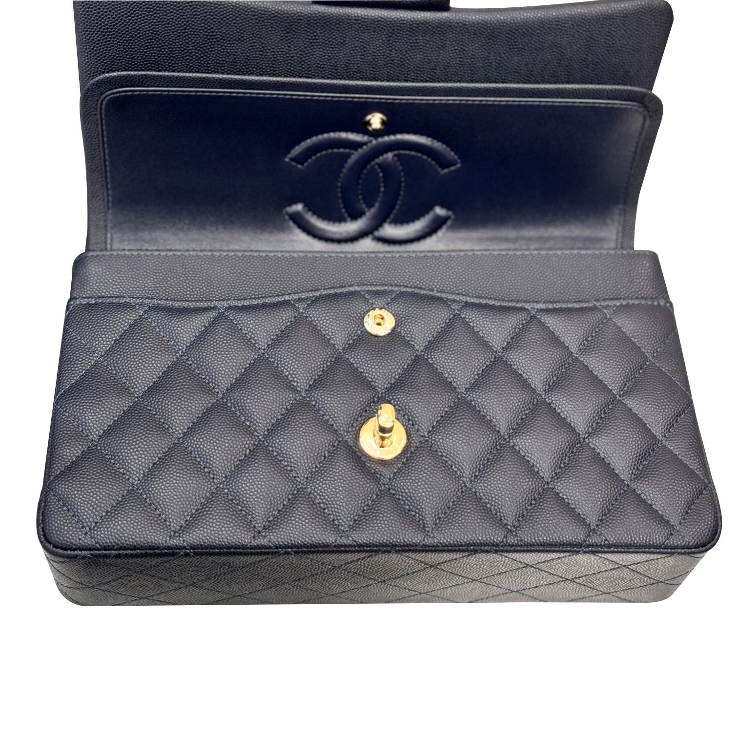 Chanel Double Flap Jumbo Blue Quilted Caviar Leather Gold Hardware - 图片 4