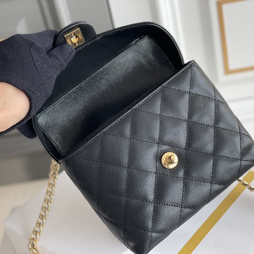 Chanel Box bag small ball print cowhide black gold button crossbody bag handbag - 图片 8