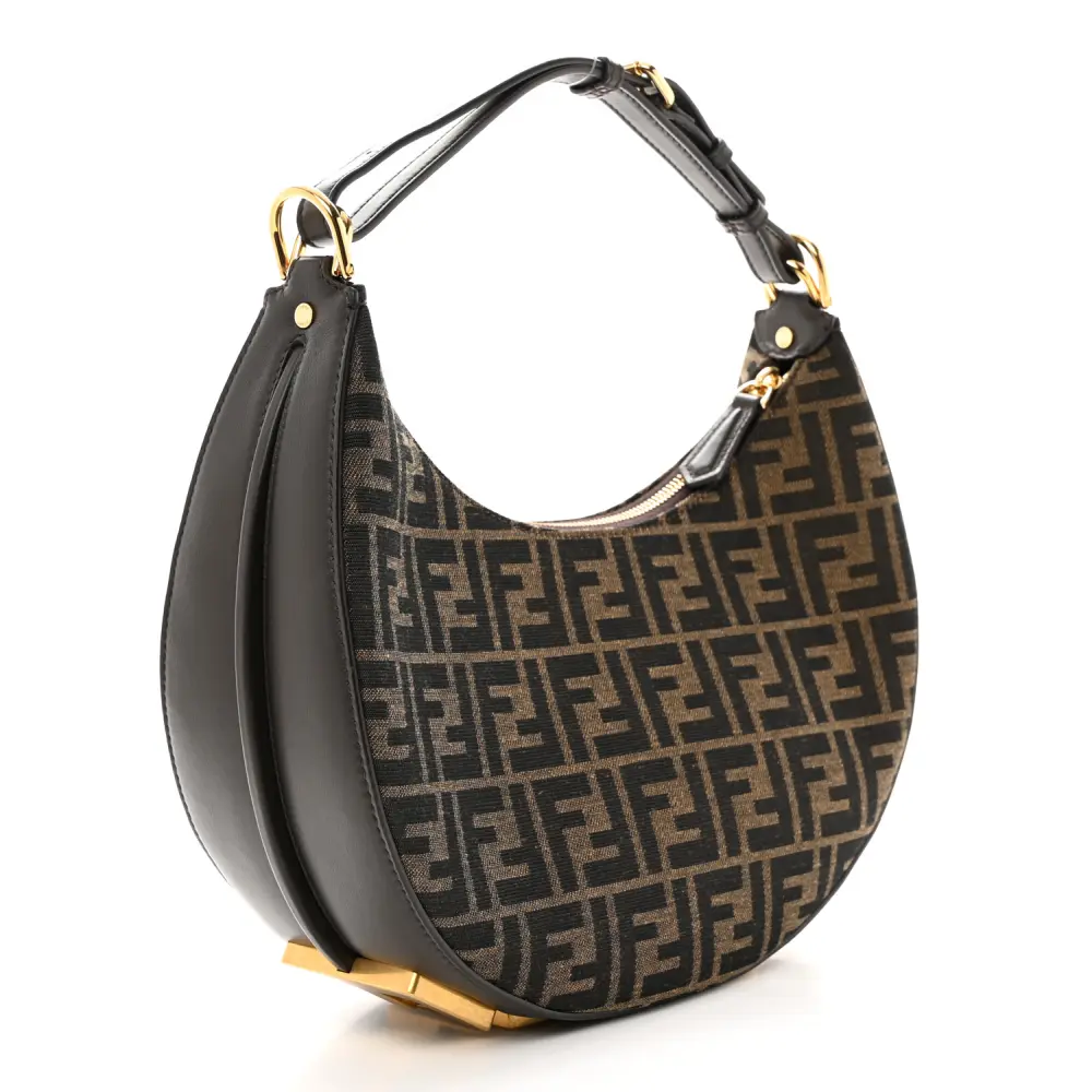 Fendi Small FF 1974 Fendigraphy Hobo Bag Tobacco/Moro/Ebano Jacquard Fabric & Grace Vitello Leather Gold Hardware - 图片 3