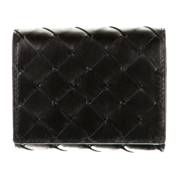 Bottega Veneta Small Wallet Black Intrecciato Weave Leather