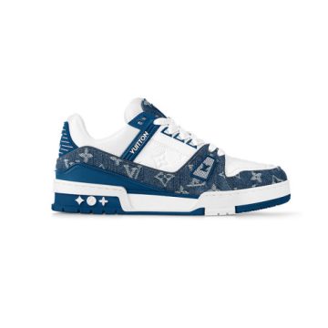 Louis Vuitton Trainer Series Same style for men and women light blue leather denim sneakers