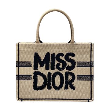 Dior Medium Dior Book Tote Beige And Black Miss Dior Graffiti Embroidery