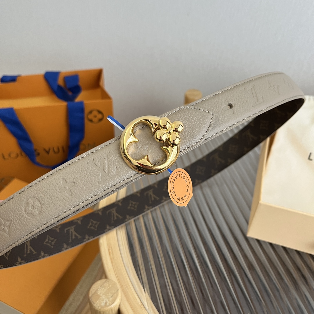Louis Vuitton Women's Flowergram Round Buckle Reversible Belt In Black/White/Brown Calfskin And Monogram Canvas With Gold Hardware 30mm - 图片 8