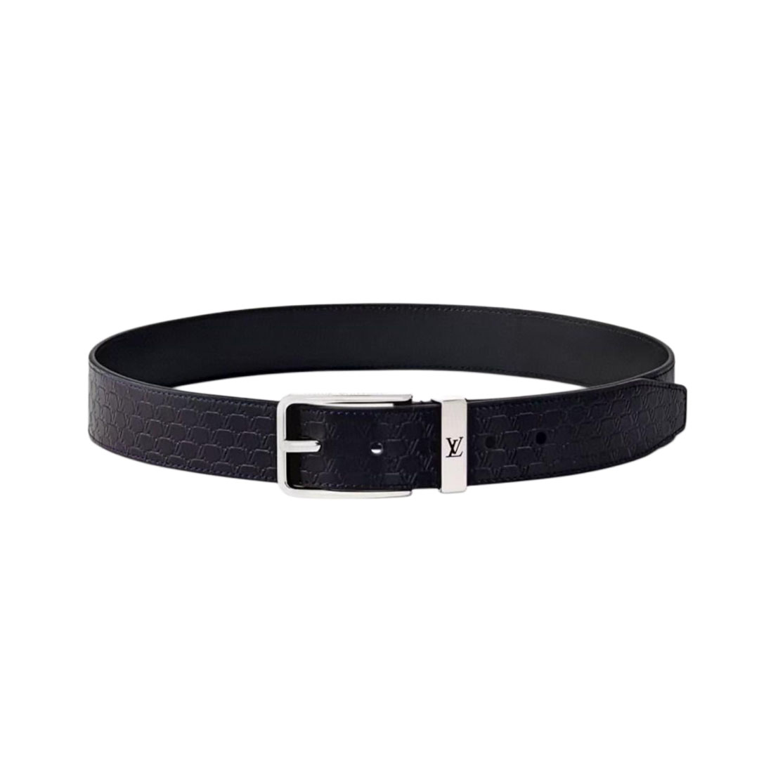 Louis Vuitton Men's Pont Neuf Belt In Blue/Black Logo-Embossed Calfskin With Silver Hardware 35mm - 图片 6
