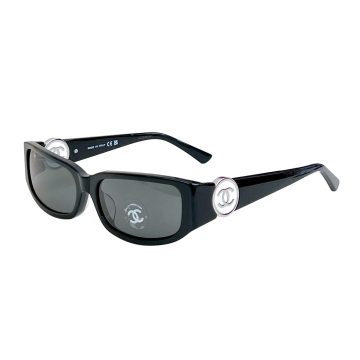 CHANEL square frame glasses black silver color size 56-18-137