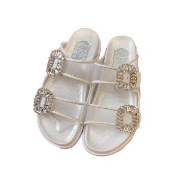 Roger Vivier Slidy Viv' Mules Sandals In Organza Mesh Fabric With Crystal Buckle