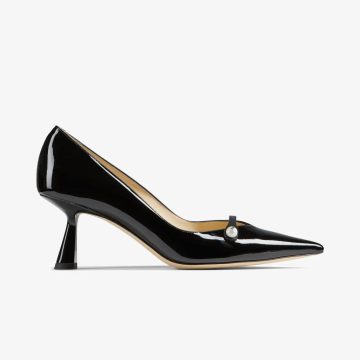 JIMMY CHOO Pearly decorated black patent leather pointed heels