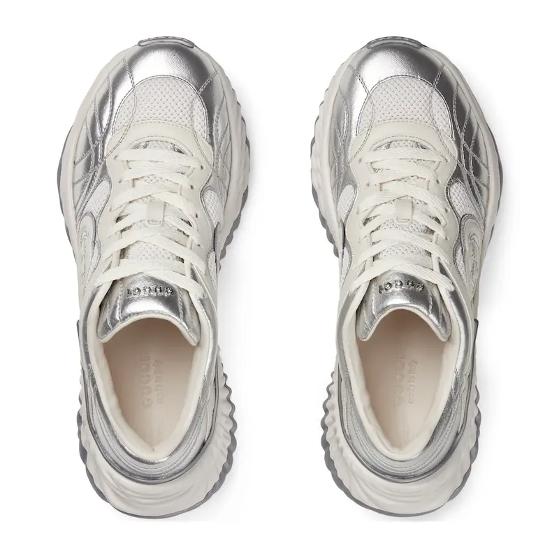 Gucci Ripple series women's thick soled sports shoes white silver Sneakers - 图片 4