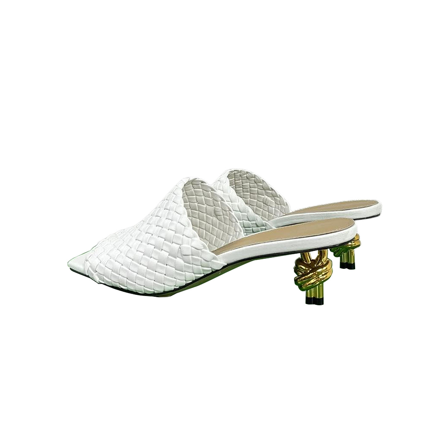 Bottega Veneta Knot Mule In White Intrecciato Leather Mule With Signature Metal Knot Heel (Heel Height 4.5cm) - 图片 3