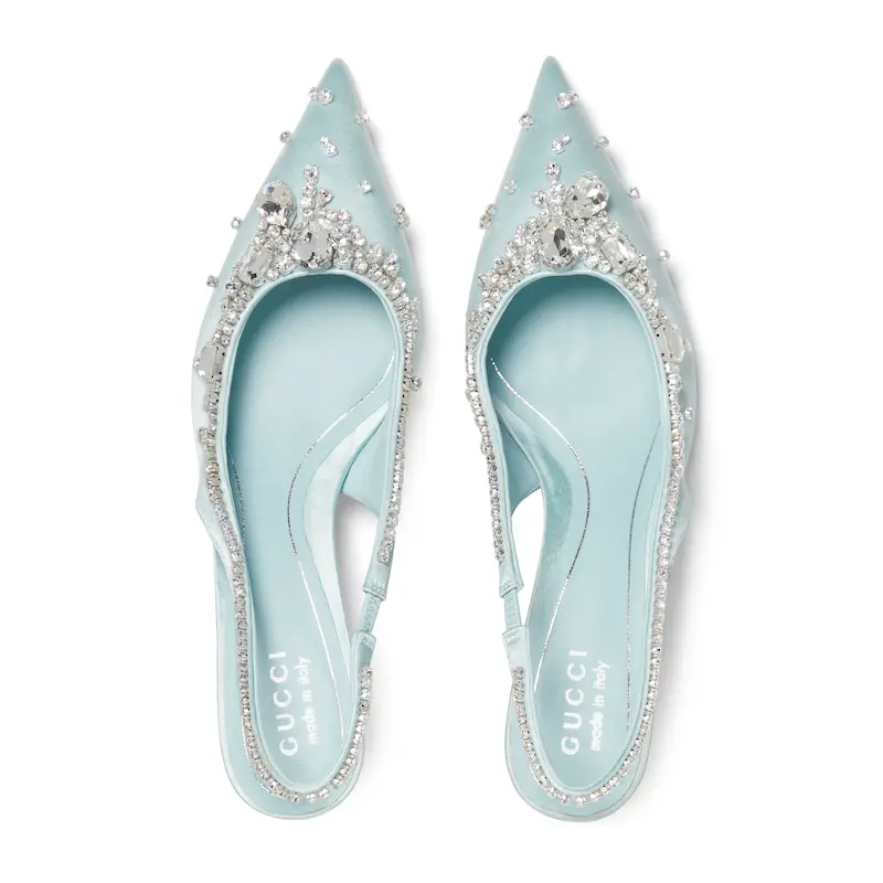 Gucci blue pointed heels crystal high heels shoes Rear lace up high heels - 图片 4