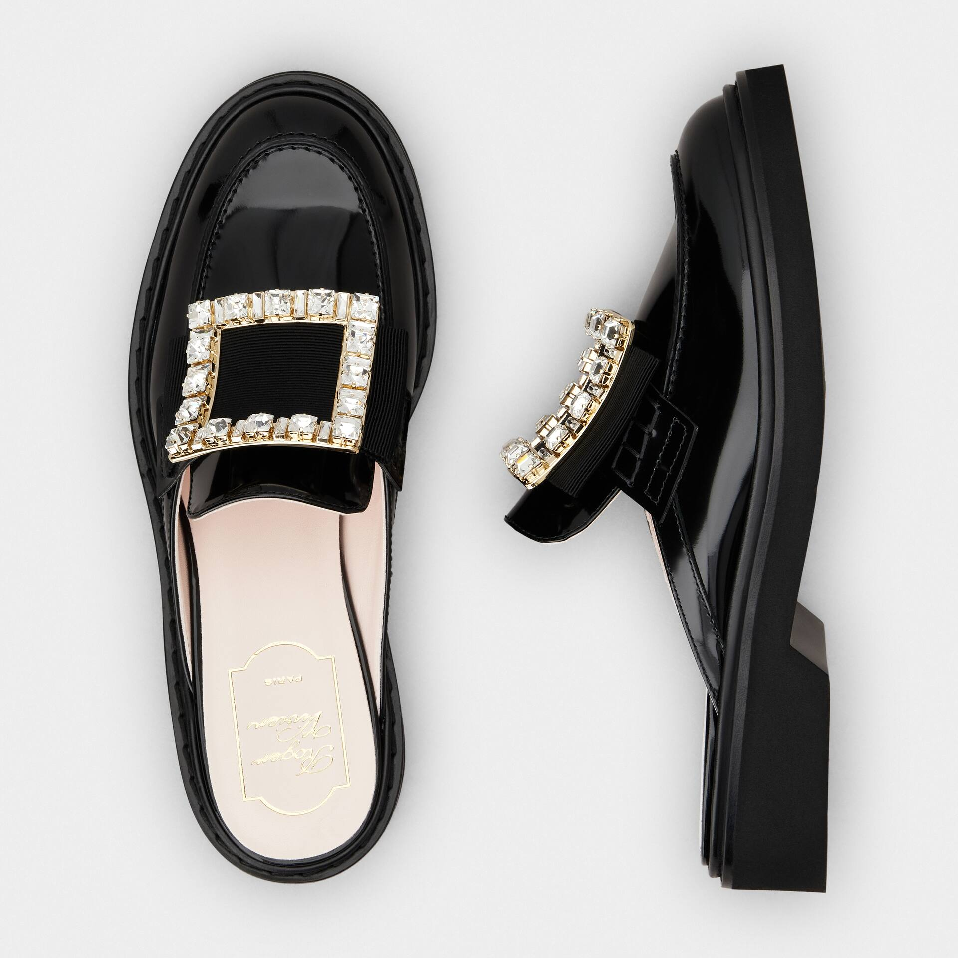 Roger Vivier Viv' Rangers Mules Loafers In Black Patent Leather With Crystal Buckle - 图片 4