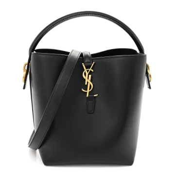 Saint Laurent Medium Le 37 Bucket Bag Black Shiny Calfskin Leather Gold Hardware
