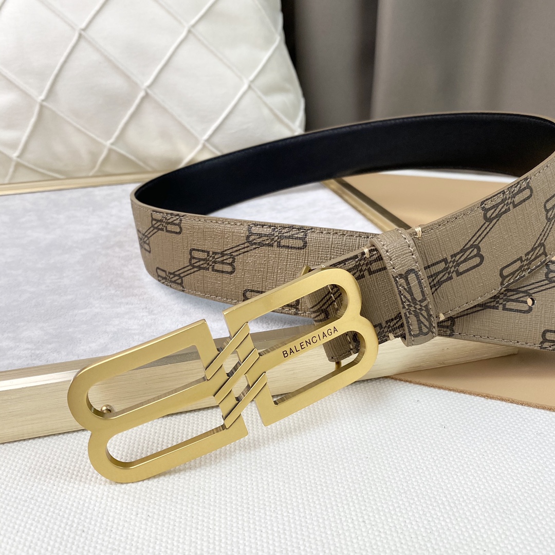 Balenciaga Men's BB Signature Belt In Black/Beige Bb Monogram Coated Canvas With Gold/Silver Hardware 38mm - 图片 7