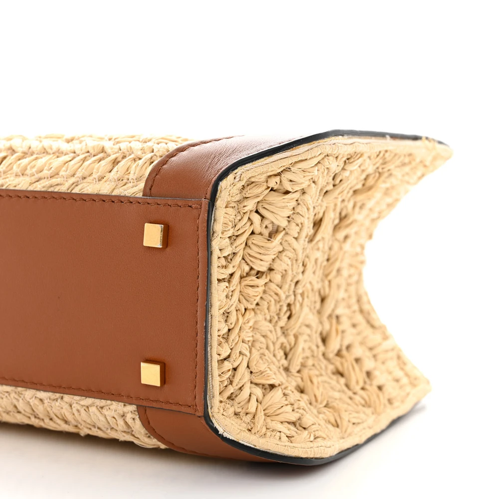 Valentino Garavani Small VLogo Signature Tote Natural/Saddle Brown Raffia & Calfskin Leather Gold Hardware - 图片 5