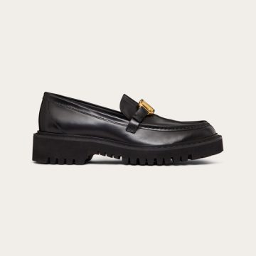 VALENTINO Black women's calf leather loafers