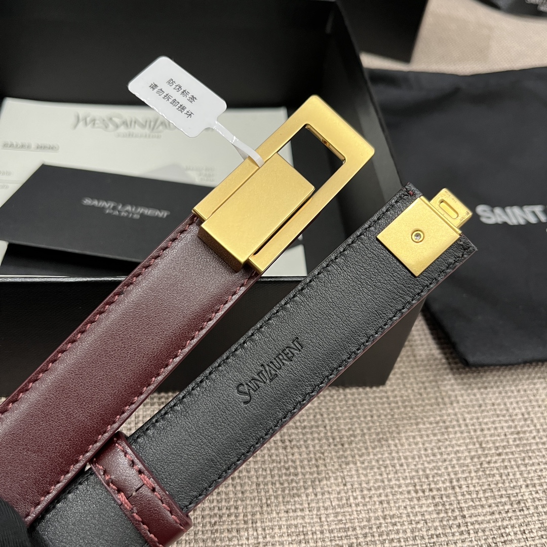 Saint Laurent Charniere Buckle Belt In Black/Burgundy Smooth Calfskin With Gold Hardware 30mm - 图片 5