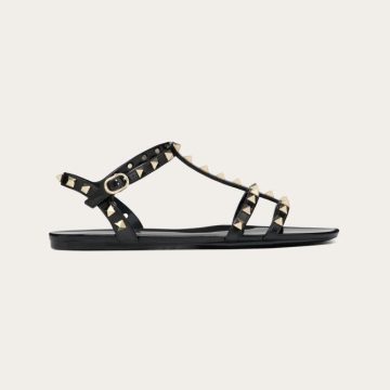 VALENTINO Black Studded flat sandals
