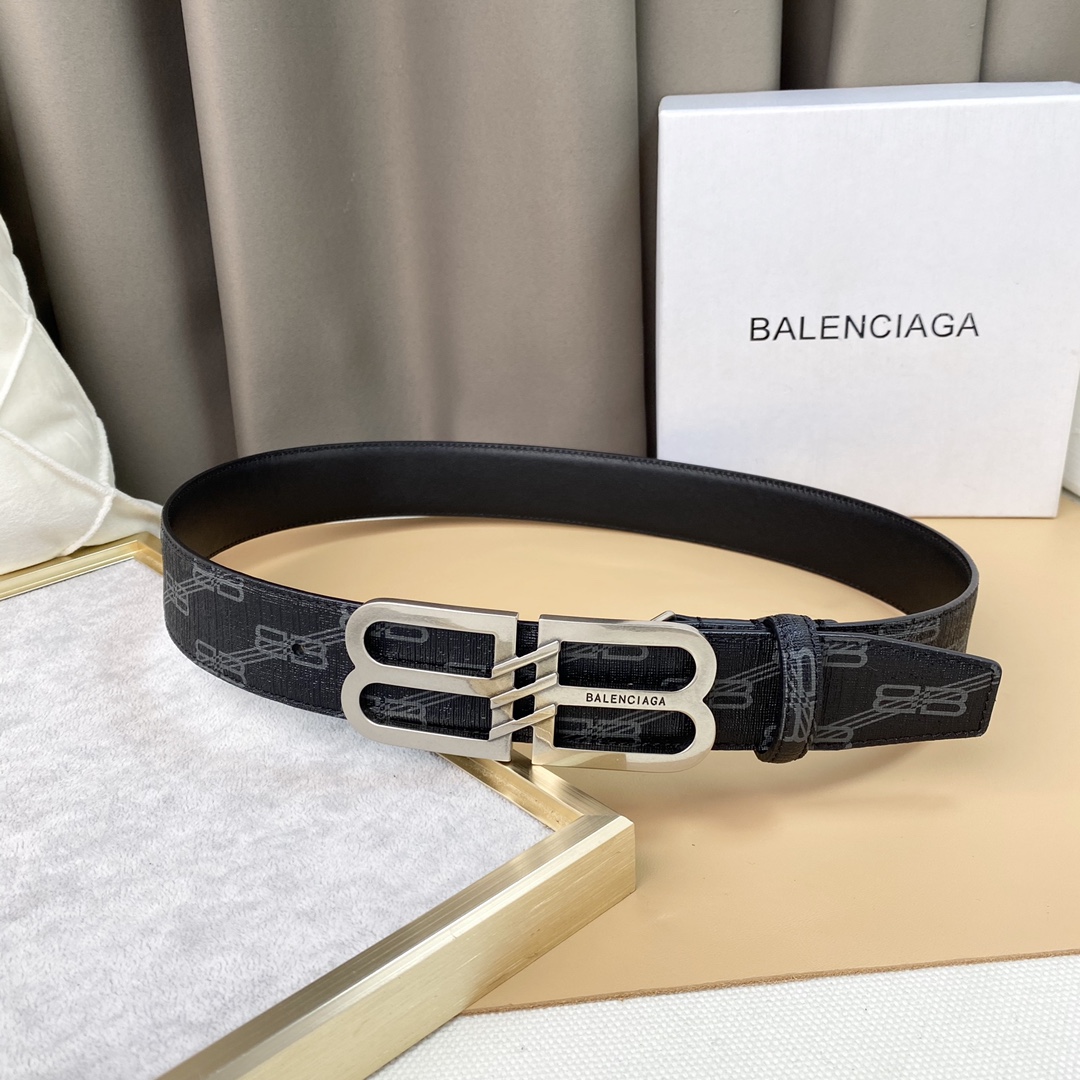 Balenciaga Men's BB Signature Belt In Black/Beige Bb Monogram Coated Canvas With Gold/Silver Hardware 38mm - 图片 2