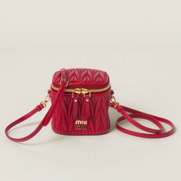 Miu Miu Quilted Lambskin Leather Red Bucket Bags