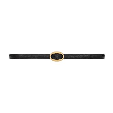Saint Laurent Oval Buckle Thin Belt In Black Calfskin With Gold/Silver Hardware 15mm