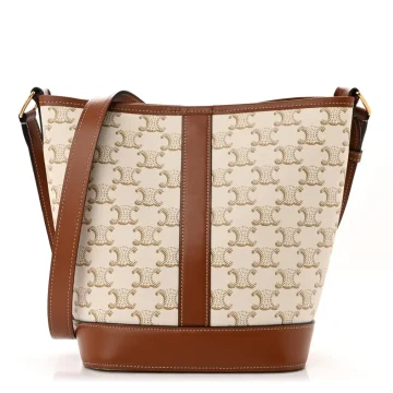 Celine Small Bucket Bag White Triomphe Canvas & Calfskin Leather Gold Hardware