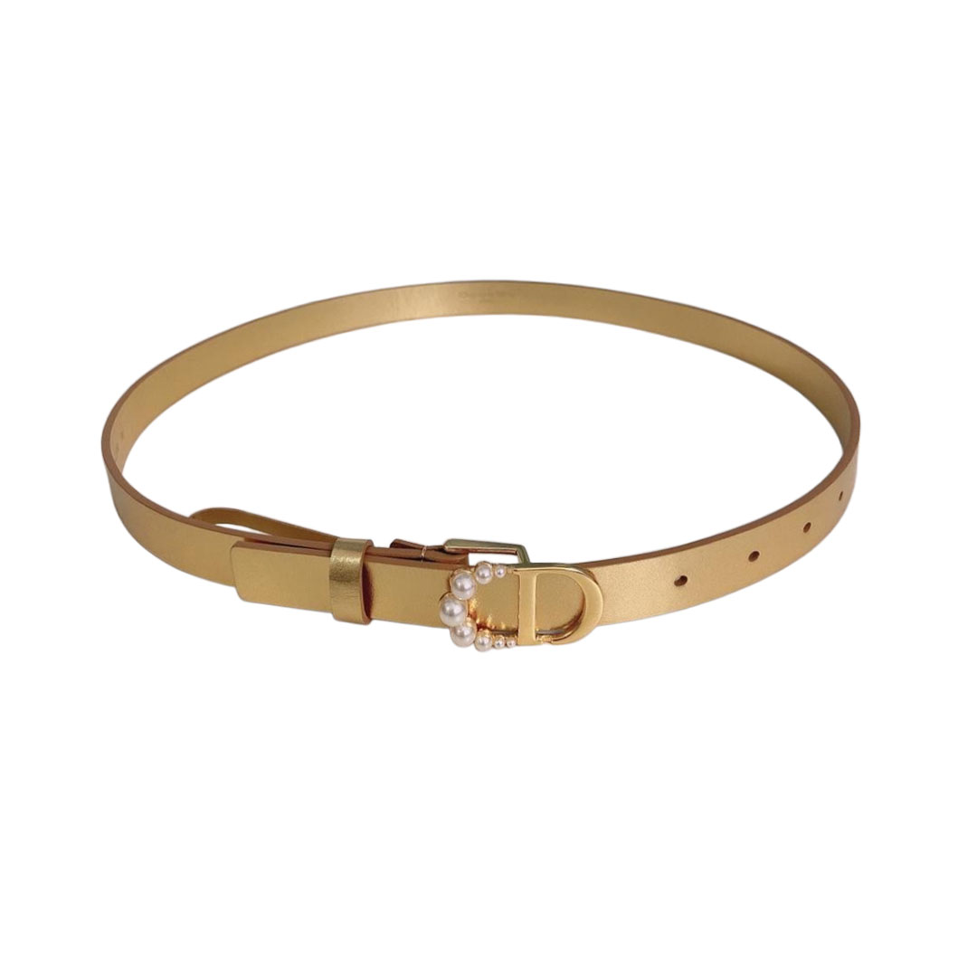 Dior Women' s 30 Montaigne Buckle With Pearls Belt In Brown/Black/Red/White/Cyclamen/Pink/Musturd/Silver/Gold/Blue/Grey Calfskin With Gold/Silver Hardware 20mm - 图片 5