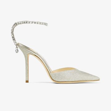 JIMMY CHOO Crystal trim ice white gold particles flash powder heels