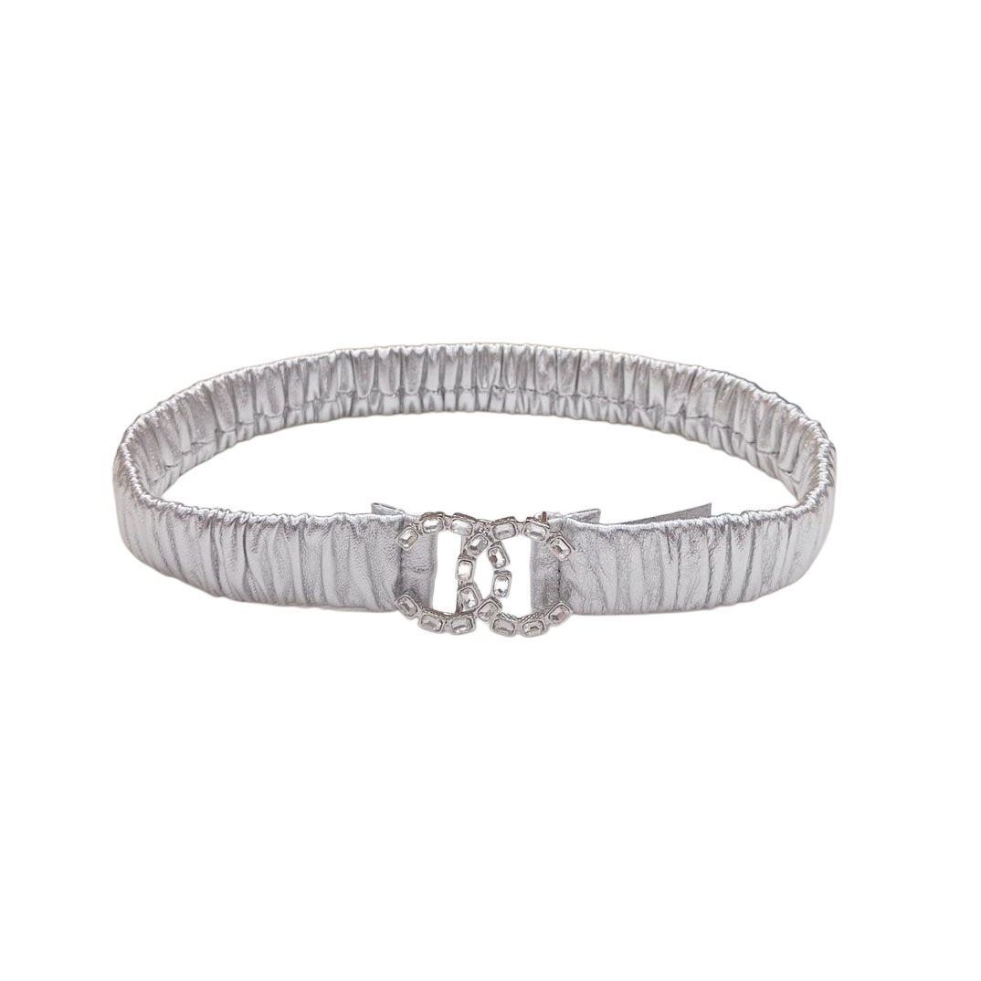 Chanel Women's CC Crystal Buckle Elastic Belt In Champagne Gold/Beige/Black/Red/Silver/Ivory/White Lambskin With Gold/Silver Hardware 30mm - 图片 6