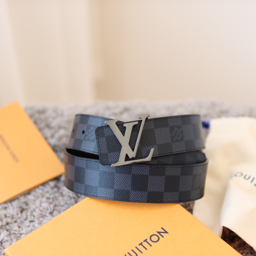 Louis Vuitton Men's Initiales Reversible Belt In Black/Grey/Brown Monogram And Damier Canvas With Silver/Black Hardware 40mm - 图片 3