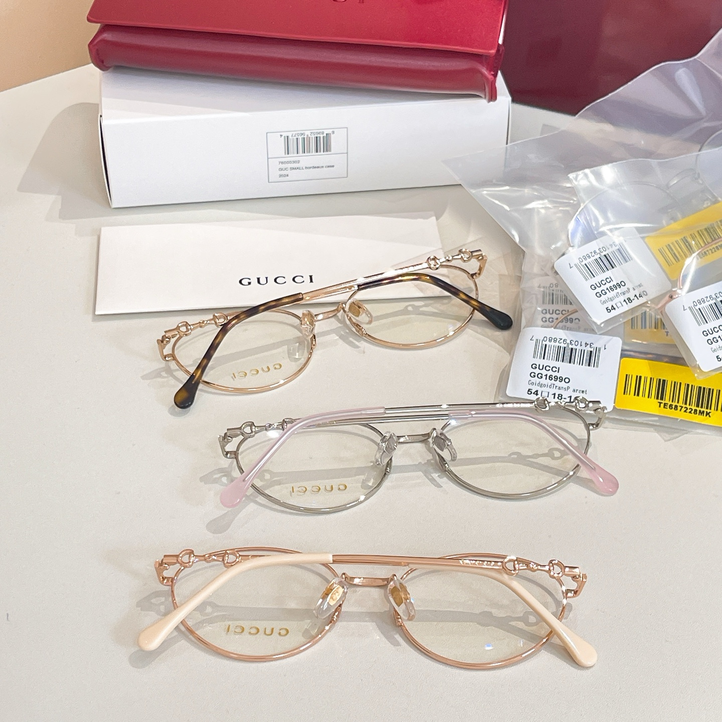 Gucci Round frame glasses rose gold/leopard gold/silver color transparent lens Size 54口18-140 - 图片 9