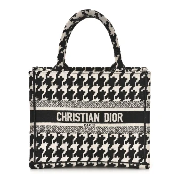 Dior Small Book Tote Black/White Houndstooth Embroidered Canvas