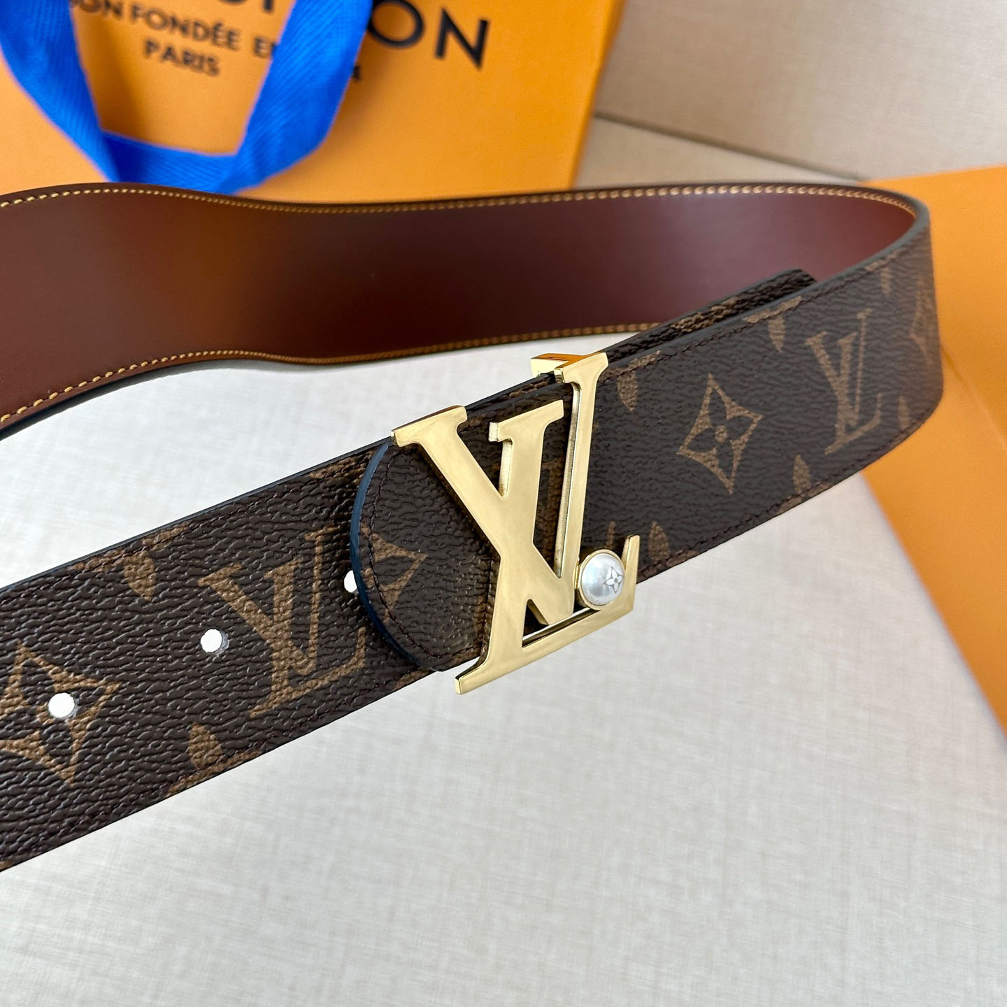 Louis Vuitton Men's Dimension Pearls Reversible Belt In Black/Brown Calfskin And Monogram/Damier Canvas With Gold/Silver Hardware 40mm - 图片 7