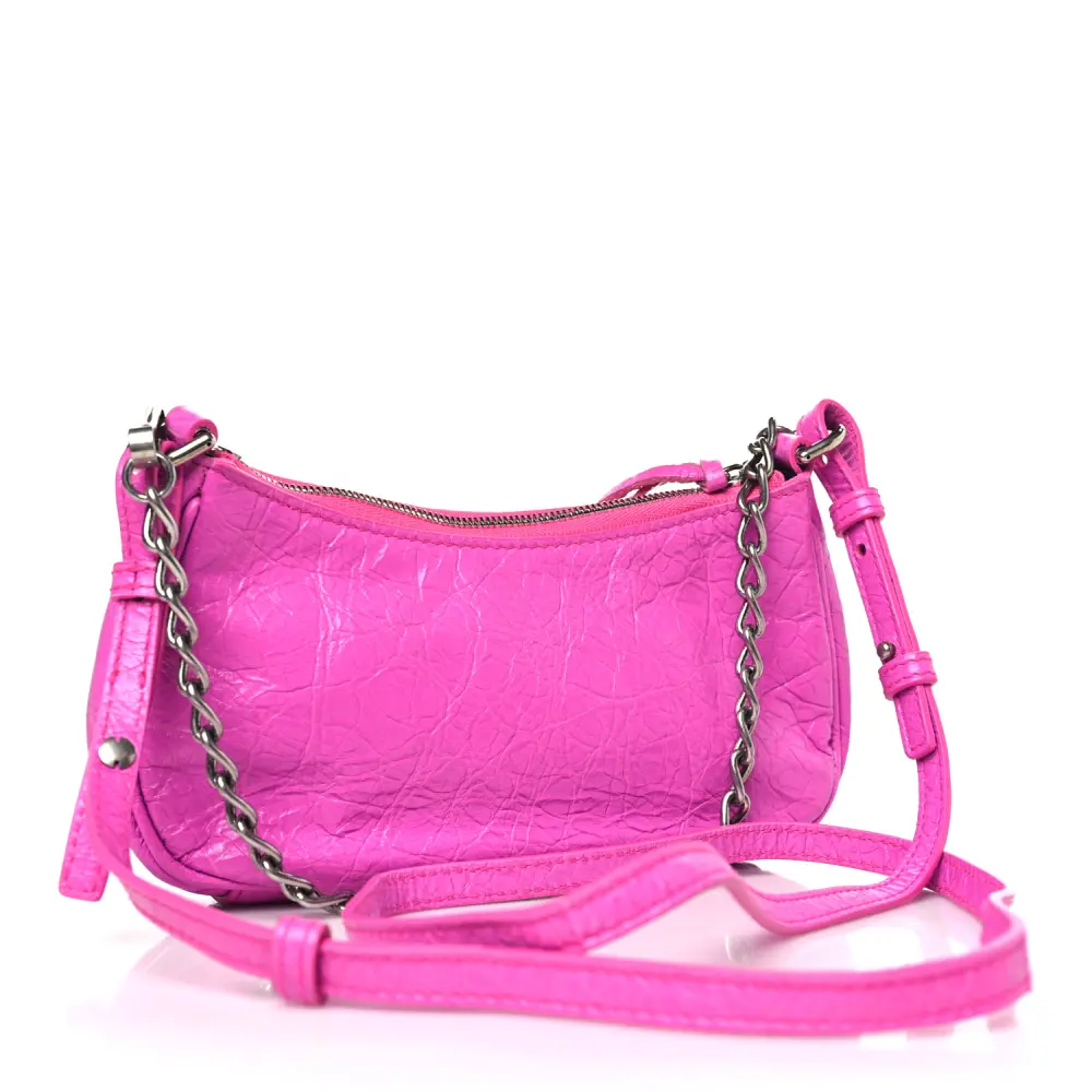 Balenciaga Le Cagole Mini Purse With Chain Lipstick Pink Agneau Arena Leather Silver Hardware - 图片 3