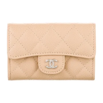 Chanel Small Interlocking CC Logo Compact Wallet Quilted Caviar Leather Silver Hardware