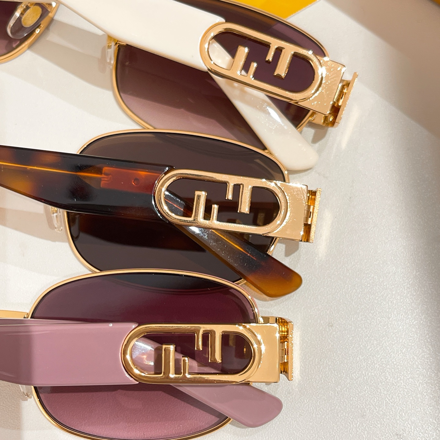 Fendi square frame glasses ivory/leopard/eggplant/pink/brown gold/green color Size 52口21-145 - 图片 7