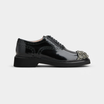 Roger Vivier Viv' Rangers Lace-Ups Loafers In Black Leather With Crystal Flowers