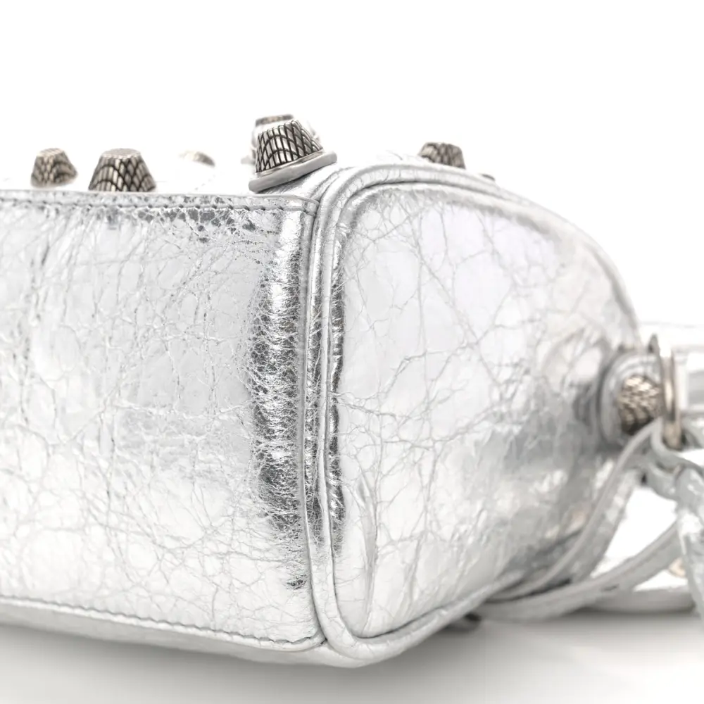 Balenciaga Crystal Neo Nano Cagole Handbag Silver Agneau Arena Leather Silver Hardware - 图片 5