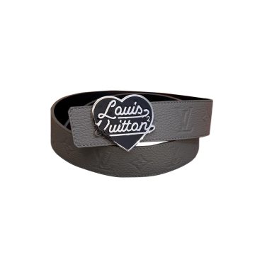 Louis Vuitton Men's Shield LV Heart Buckle Reversible Belt In Grey/Black Calfskin With Silver Hardware 40mm