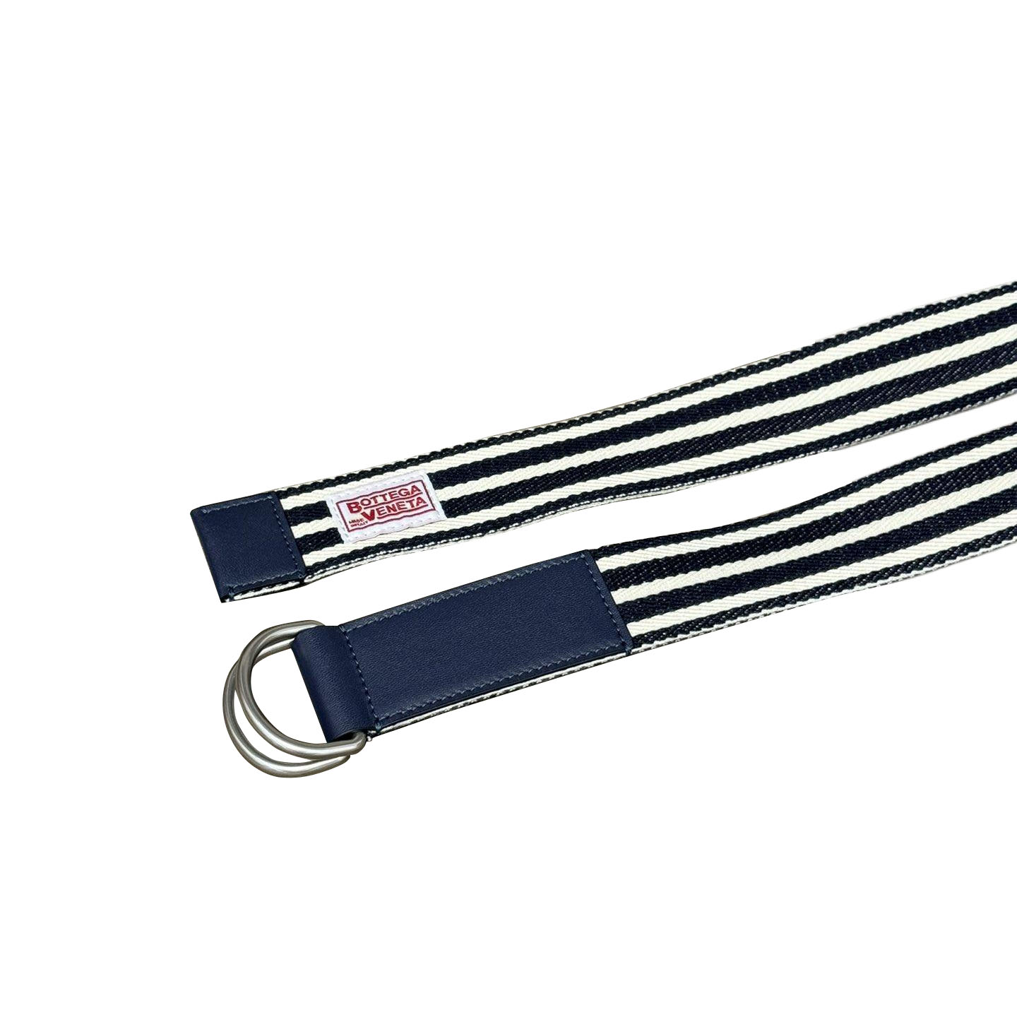 Bottega Veneta Men's Webbing Nastro Belt In Blue/Black Calfskin And Canvas With Silver Hardware 38mm - 图片 4