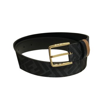 Fendi Men's Diagonal Belt In Black/Brown Calfskin And Monogram Canvas With Gold/Silver Hardware 35mm