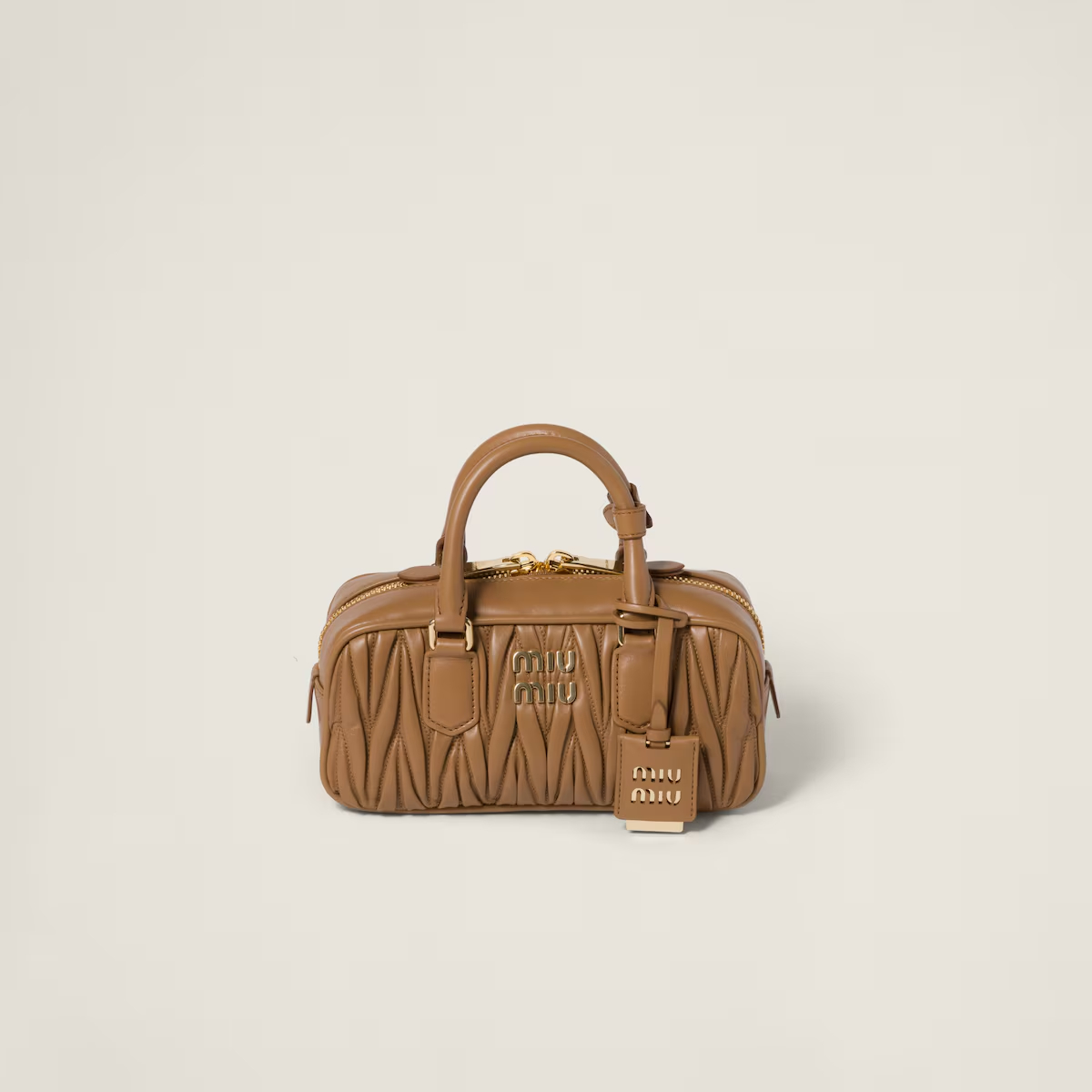 Miu Miu Arcadie matelassé Quilted Lambskin Leather Light Brown Top-Handle Bags