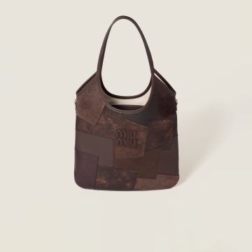 Miu Miu IVY Calfskin Leather Suede splicing Hobo Brown Tote Bags