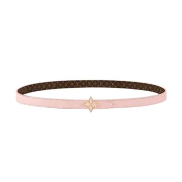Louis Vuitton Women's Mini Flowergram Reversible Belt In Pink Calfskin And Monogram Canvas With Gold/Silver/Pink/Black Hardware 15mm