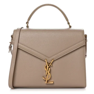 Saint Laurent Medium Cassandra Top Handle Dark Beige Classic Monogram Grain De Poudre Leather Aged Gold Hardware